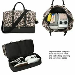 Weekender Overnight Bag Oversized Travel Duffel Leather For Men And Women (Brown Black Leopard Print) -suitcase shop 51 loy4aBgL