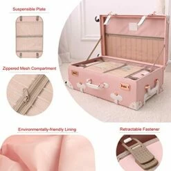 UNIWALKER Vintage Suitcase Set 20 Inch Carry On Spinner Luggage With 12 Inch Handbag For Women (Embossed Pink) -suitcase shop 512IP3Kha6L