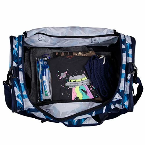 Wildkin Kids Weekender Duffel Bag For Boys And Girls, Carry-On Size And Perfect For Weekend Or Overnight Travel, 600-Denier Polyester Fabric Duffel Bags Measures 22 X 12 X 12 Inches (Sharks) 8 Wildkin Kids Weekender Duffel Bag For Boys And Girls, Carry-On Size And Perfect For Weekend Or Overnight Travel, 600-Denier Polyester Fabric Duffel Bags Measures 22 X 12 X 12 Inches (Sharks) - Image 6