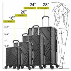 4PC Luggage Sets, ABS Hardshell Luggage Set Lightweight Hard Shell Travel Suitcases W/Spinner Wheels Free Suitcase Cover(18 20 24 28Inch) (Black) -suitcase shop 512oCfrwUOL