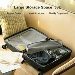 LEVEL8 Elegance Matte Carry-On Luggage, 20” Hardside Suitcase, Lightweight PC Matte Hardcase Spinner Trolley For Luggage, TSA Approved Cabin Luggage With 8 Spinner Wheels- Black, 20-Inch Carry-On -suitcase shop 513wla95BBL