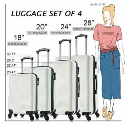 Omni PC Luggage Sets, Semper 4 Piece Luggage Set Suitcases With Spinner Wheels Hardshell Lightweight Luggage W/ Scale (Off- White With Scale) -suitcase shop 515HANlS2PL