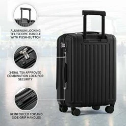 LEVEL8 Carry-On Luggage, Hardside Suitcase, 20” Lightweight ABS+PC Hardshell Spinner Trolley For Luggage With Built-In TSA Lock, 8 Spinner Wheels, Black, 20-Inch Carry-On -suitcase shop 515Iijjf9sL