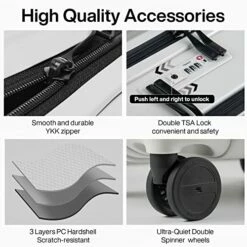 Hanke Upgrade Carry On Luggage With Front Laptop Pocket, 20'' PC Hard Case Suitcases With Spinner Wheels & TSA Lock,Rolling Luggage For Business Travel And Short Trip(Grayish White) -suitcase shop 515Qw9DDKzL
