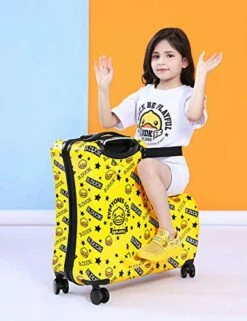 AO WEI LA OW Cute Unisex Kids Ride On Suitcase Travel Trolley Case Spinner Carry On Luggage With Wheels Suggest Fits To Kids Aged 3-6 Years Old(Yellow/01, 20 Inch) -suitcase shop 515Wnj5JgCL