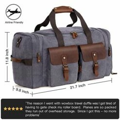 WOWBOX Duffle Bag Weekender Duffel Bag For Men And Women Genuine Leather Canvas Travel Overnight Carry On Bag With Shoes Compartment Grey -suitcase shop 515n4ZkmUeL