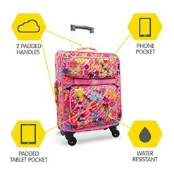 Bixbee Kids Luggage, Kids Luggage With Wheels For Girls & Boys With Telescoping Pullout Handle, Strap And Pockets- Lightweight Kids Suitcase & Carry On Bag For Airport, Travel, Overnight In Pink -suitcase shop 516QXVrdD1S