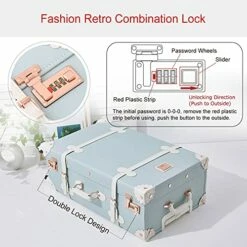 UNIWALKER 2 Piece Vintage Luggage Set 26inch Spinner Trunk With 20inch Carry On Cute Suitcase For Women (Embossed Blue) 13 UNIWALKER 2 Piece Vintage Luggage Set 26inch Spinner Trunk With 20inch Carry On Cute Suitcase For Women (Embossed Blue) -suitcase shop 517nyWlUyDS