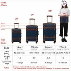 NZBZ Vintage Luggage Sets With Spinner Wheels Carry On Suitcase Tsa Lock Luggage 3 Pieces (Navy Blue, 14inch & 20inch & 28inch) -suitcase shop 518LTAO4pVS