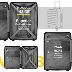 LEVEL8 Carry On Luggage, Road Runner 20-Inch Hardside Suitcase, Spinner Luggage With Front Pocket, Double TSA Locks - Black -suitcase shop 518tqGXxN7L