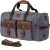 WOWBOX Duffle Bag Weekender Duffel Bag For Men And Women Genuine Leather Canvas Travel Overnight Carry On Bag With Shoes Compartment Grey -suitcase shop 51C4oP0gfnL