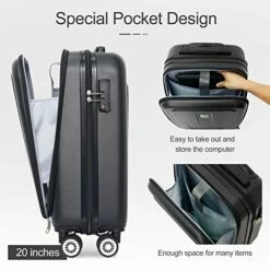 Ceilo ABS Hardside Luggage Sets With USB Interface Laptop Pocket,Lightweight Carry On Suitcase With TSA Lock&360°Spinner Wheels,Black,3-Piece Travel Luggage Set (20/24/28) -suitcase shop 51DCV4MUXiL