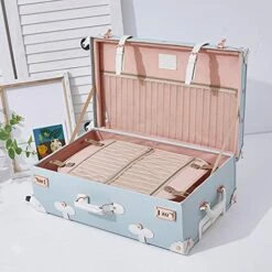 UNIWALKER 2 Piece Vintage Luggage Set 26inch Spinner Trunk With 20inch Carry On Cute Suitcase For Women (Embossed Blue) 14 UNIWALKER 2 Piece Vintage Luggage Set 26inch Spinner Trunk With 20inch Carry On Cute Suitcase For Women (Embossed Blue) -suitcase shop 51F7E658ykS