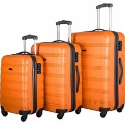Expandable 3 Piece Luggage Sets Hardside Durable Suitcase With Spinner Wheels TSA Lock, 3 Pcs Carry On Case Travel Home Outdoor School Lightweight Trolley Case ( 20" 24" 28" Orange)