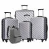 Apelila 5 Piece Luggage Sets,Travel Suitcase Spinner Hardshell Lightweight W/Free Suitcase Cover& Hanger (4PC Sliver W/Covers4+Hanger2+Backbag1) -suitcase shop 51J30 P6cFL