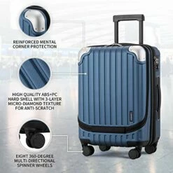 LEVEL8 Carry-On Luggage, Hardside Suitcase, 20” Lightweight ABS+PC Hardshell Spinner Trolley For Luggage With Built-In TSA Lock, 8 Spinner Wheels, Blue, 20-Inch Carry-On -suitcase shop 51KKVP3Z HL