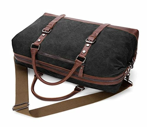BAOSHA Oversized Canvas PU Leather Travel Tote Duffel Bag Weekender Overnight Bag (Black) 8 BAOSHA Oversized Canvas PU Leather Travel Tote Duffel Bag Weekender Overnight Bag (Black) - Image 6