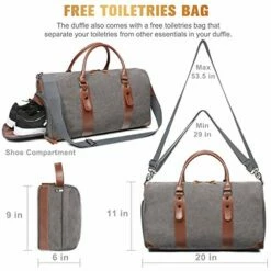 Oflamn Large Duffle Bag Canvas Leather Weekender Overnight Travel Carry On Tote Bag With Shoe Compartment And Toiletry Bag (Grey) -suitcase shop 51LIGhcqBHL