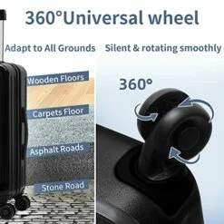 TydeCkare 20 Inch Carrry On Luggage With Front Zipper Pocket, 45L, Lightweight ABS+PC Hardshell Suitcase With TSA Lock & Spinner Silent Wheels, Convenient For Business Trips, Black -suitcase shop 51NY oCJ0WL