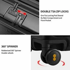 LEVEL8 Carry On Luggage, Road Runner 20-Inch Hardside Suitcase, Spinner Luggage With Front Pocket, Double TSA Locks - Black -suitcase shop 51NzKrkI1gS