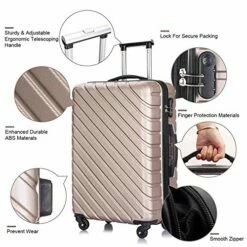 Apelila 5 Piece Luggage Sets,Travel Suitcase Spinner Hardshell Lightweight W/Free Suitcase Cover& Hanger (4PC Champagne Gold With Bag) -suitcase shop 51PFAWwfYgL 3f8fb3c3 33c0 4d31 86cf fc5258aeb54f