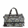 Vera Bradley Women's Recycled Lighten Up Reactive Foldable Rolling Duffle Luggage, Plaza Medallion, One Size