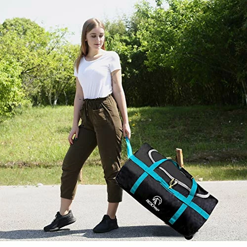 REDCAMP 85L Foldable Duffle Bag With Wheels 26", 1680D Oxford Collapsible Large Duffel Bag With Rollers For Camping Travel Gear, Black 6 REDCAMP 85L Foldable Duffle Bag With Wheels 26", 1680D Oxford Collapsible Large Duffel Bag With Rollers For Camping Travel Gear, Black - Image 4
