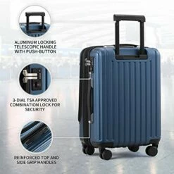 LEVEL8 Carry-On Luggage, Hardside Suitcase, 20” Lightweight ABS+PC Hardshell Spinner Trolley For Luggage With Built-In TSA Lock, 8 Spinner Wheels, Blue, 20-Inch Carry-On -suitcase shop 51Qm QiTiXL