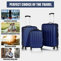 Goplus 3Pcs Luggage Set, Hardside Travel Rolling Suitcase, 20/24/28 Rolling Luggage Upright, Hardshell Spinner Luggage Set With Telescoping Handle, Coded Lock Travel Trolley Case (Dark Blue) -suitcase shop 51S3iy9ggmL
