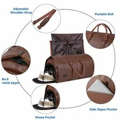 Carry On Garment Bag, Waterproof Mens Garment Bag For Travel Business, Large Leather Duffel Bag With Shoe Compartment -Brown -suitcase shop 51SJ3VyiE7L