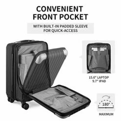 LEVEL8 Carry-On Luggage, Hardside Suitcase, 20” Lightweight ABS+PC Hardshell Spinner Trolley For Luggage With Built-In TSA Lock, 8 Spinner Wheels, Black, 20-Inch Carry-On -suitcase shop 51VBhx86X L