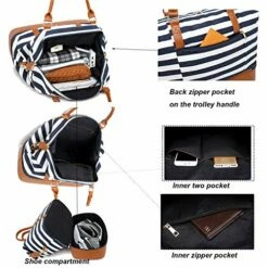 Womens Travel Weekend Bag Canvas Overnight Carry On Shoulder Duffel Beach Tote Bag (Blue Stripe With Shoe Compartment) -suitcase shop 51VXPi9dmzL