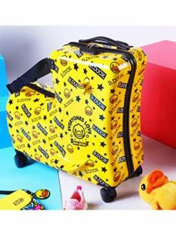 AO WEI LA OW Cute Unisex Kids Ride On Suitcase Travel Trolley Case Spinner Carry On Luggage With Wheels Suggest Fits To Kids Aged 3-6 Years Old(Yellow/01, 20 Inch) -suitcase shop 51Wdgq7pSYL