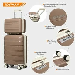 Joyway 20" Carry-On Suitcases & 14" Cosmetic Bag & 7" Small Bag, Lightweight Polypropylene Carrying Case With TSA Lock, Rigid Luggage With Swivel Wheels (Chocolate Color, 20in Carry-On) -suitcase shop 51YrqTupBML