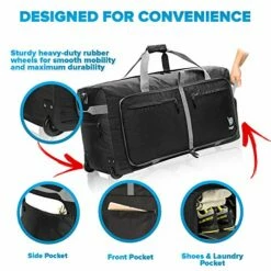 Wheeled Duffle Bag Luggage - 100L Large Rolling Duffel Bag 30 Inch Folding Duffle Bag For Travel - Packable Duffle Bag With Rollers (Black) -suitcase shop 51ZUhjJfVRL