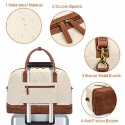 Weekender Bag For Women Canvas Overnight Bag Large Travel Bags For Women Carry On Shoulder Duffle Bag With Shoe Compartment,Perfect For Travel/Daily Use/Birthday Gift (Beige) -suitcase shop 51Zd8BepbFL