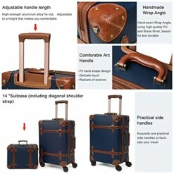 NZBZ Vintage Luggage Sets With Spinner Wheels Carry On Suitcase Tsa Lock Luggage 3 Pieces (Navy Blue, 14inch & 20inch & 28inch) -suitcase shop 51Zq6PFq2kS
