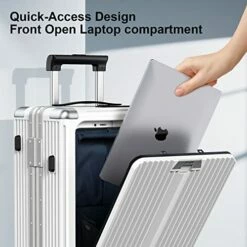 SOMODE Airline Approved Carry On Luggage With Spinner Wheels,Aluminum Framed Carry On Suitcase With Front Open Laptop Compartment/Pocket 22×14×9 Inch Large Checked-in Luggage(White) -suitcase shop 51au6dgDbHL