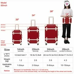 NZBZ Vintage Luggage Sets Of 4 Pieces, Carry On Cute Suitcase With Rolling Spinner Wheels TSA Lock Luggage 14"+20"+24"+28" (Cherry Red) -suitcase shop 51bzTDYebUS 4b177c77 ac55 4b82 874e f87e04621962