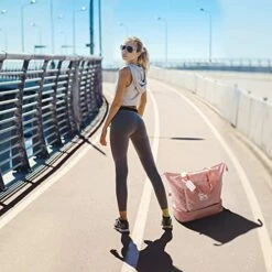 Large Capacity Folding Travel Bag, Travel Duffel Bag With Luggage Tag, Waterproof Lightweight Gym Bag With Wet And Dry Separation Bag, For Travel, Sports, Gym, Pink -suitcase shop 51cVRrXOFPL