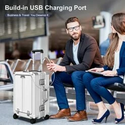 SOMODE Airline Approved Carry On Luggage With Spinner Wheels,Aluminum Framed Carry On Suitcase With Front Open Laptop Compartment/Pocket 22×14×9 Inch Large Checked-in Luggage(White) -suitcase shop 51cxTpubDBL