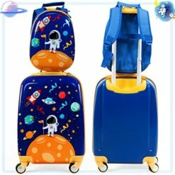 Goplus Kids Luggage Set, 12" & 18" Kids Carry On Luggage Set, Multi-directional Wheels Suitcase, Large Capacity Rolling Trolley Suitcase, Gift For Boys And Girls Toddlers Children Travel (Universe) -suitcase shop 51czskxmljL