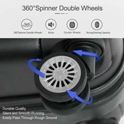 Ceilo ABS Hardside Luggage Sets With USB Interface Laptop Pocket,Lightweight Carry On Suitcase With TSA Lock&360°Spinner Wheels,Black,3-Piece Travel Luggage Set (20/24/28) -suitcase shop 51e3Z3KvTXL