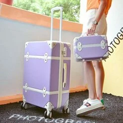 Classical Retro Rolling Luggage With Cosmetic Bag For Women Travel Carry On Trolley Suitcase,Pink2,20 -suitcase shop 51eqn9y foL