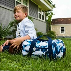Wildkin Kids Overnighter Duffel Bags For Boys & Girls, Measures 18 X 9 X 9 Inches Duffel Bag For Kids, Carry-On Size & Ideal For School Practice Or Overnight Travel, BPA-free (Sharks) -suitcase shop 51ghv3dK7VL