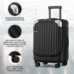 LEVEL8 Carry-On Luggage, Hardside Suitcase, 20” Lightweight ABS+PC Hardshell Spinner Trolley For Luggage With Built-In TSA Lock, 8 Spinner Wheels, Black, 20-Inch Carry-On -suitcase shop 51gpnYxMx7L