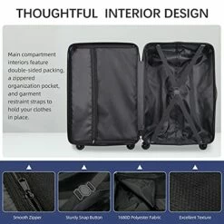 SHOWKOO 3 Piece Luggage Sets Expandable ABS Hardshell Hardside Lightweight Durable Spinner Wheels Suitcase With TSA Lock (Deep Blue) 11 SHOWKOO 3 Piece Luggage Sets Expandable ABS Hardshell Hardside Lightweight Durable Spinner Wheels Suitcase With TSA Lock (Deep Blue) -suitcase shop 51hCf yh6mS
