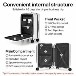 Hanke Upgrade Carry On Luggage With Front Laptop Pocket, 20'' PC Hard Case Suitcases With Spinner Wheels & TSA Lock,Rolling Luggage For Business Travel And Short Trip(Grayish White) -suitcase shop 51hcwr DbAL