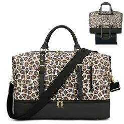 Weekender Overnight Bag Oversized Travel Duffel Leather For Men And Women (Brown Black Leopard Print) -suitcase shop 51jcB8C59HL