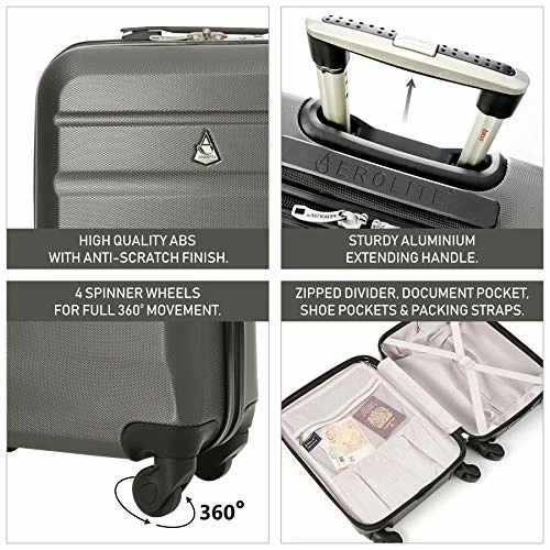 Aerolite 22x14x9” Hard Shell Suitcase Spinner Carry On + Under Seat Holdall 8 Aerolite 22x14x9” Hard Shell Suitcase Spinner Carry On + Under Seat Holdall - Image 6